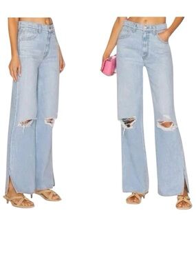 Mother Snacks Light Blue Distressed Wide-Leg Women’s Jeans NEW size 29